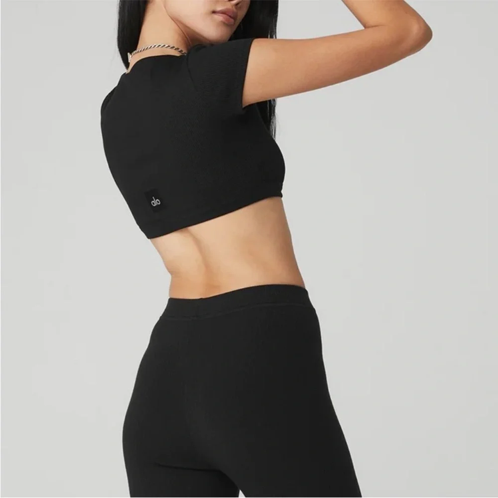 ALO Yoga Blissful Henley Bra Top in Black